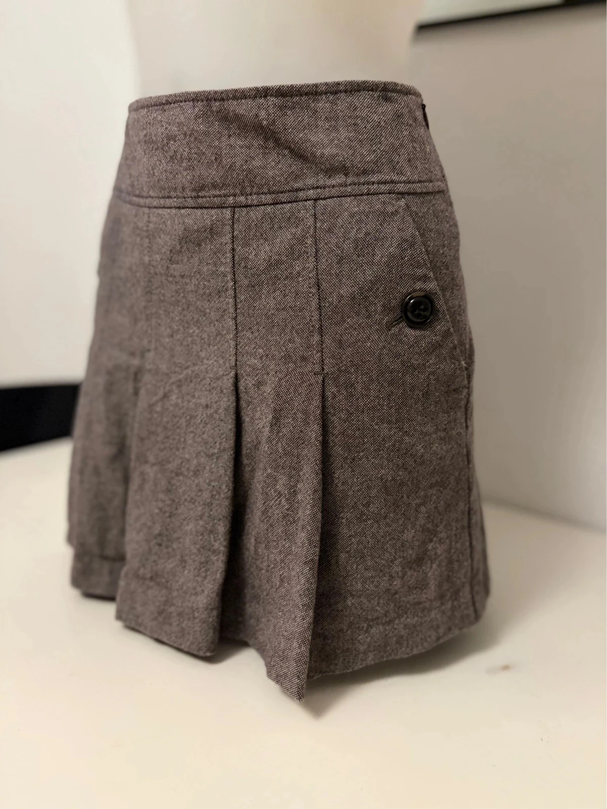 ☀️ Jupe courte Esprit taupe chiné en laine & viscose – Taille 34 (XS) – photo 4